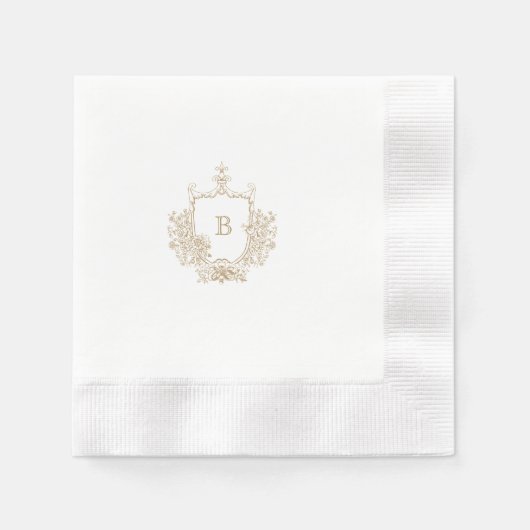 Chic Goud en Wit Crest Monogram Custom Wedding Servet (Voorkant)