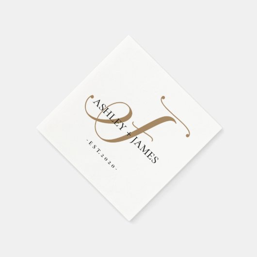 Chic Goud F Monogram Schrift Naam Trouwdatum Servet (Hoek)