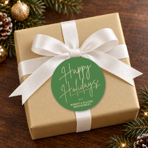 Chic goud script fijne feestdagen groen ronde sticker