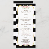 Chic Goud Zwart Wit Strepen Bloemen Bruiloftsmenu Menu (Voorkant / Achterkant)