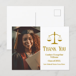 Chic gouden afstudeerfoto rechtenbedankje briefkaart