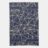 Chic Gouden Folie Geometrische Polygon Marine Blau Theedoek (Verticaal)