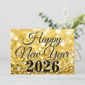 Chic Gouden Gelukkig Nieuwjaar 2026 Aangepast Feestdagenkaart (Staand voorkant)