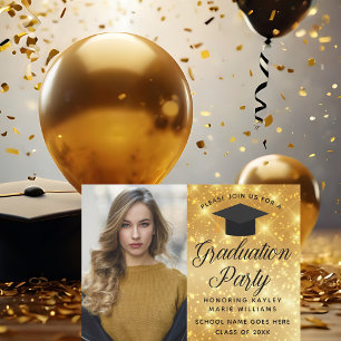 Chic gouden glinster afstudeerfoto afstudeerfeest kaart