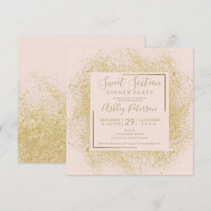 Chic gouden glitter lijst chique blush roze sweet kaart
