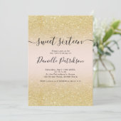 Chic gouden glitter schittert roze ombre zoet 16 kaart (Staand voorkant)