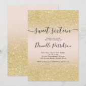 Chic gouden glitter schittert roze ombre zoet 16 kaart (Voorkant / Achterkant)