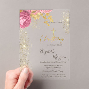Chic gouden kruis doop goud glitters rozijnen acryl uitnodigingen