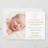 Chic Gouden Kruis Waterverf Custom Foto Doop Kaart (Voorkant)