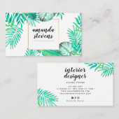Chic gouden lijst waterverf tropisch groene blader visitekaartje (Voorkant / Achterkant)