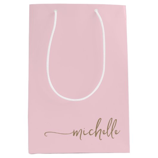 Chic Gouden Monogram Naam Script Roze Roze Medium Cadeauzakje (Voorkant)