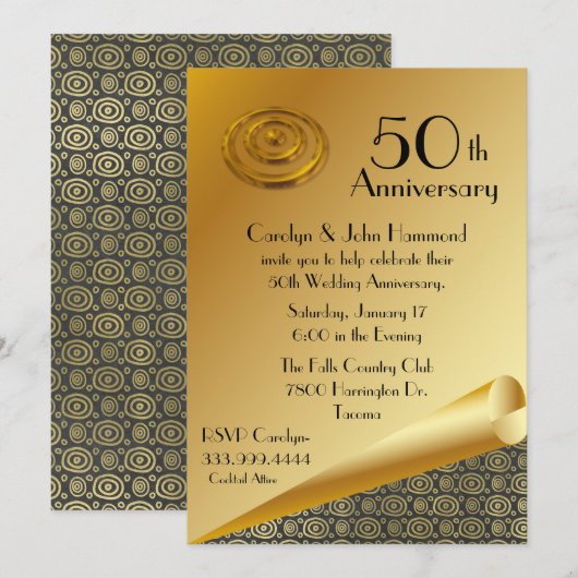 Chic Gouden Uitnodiging 50ste Trouwdag (Voorkant / Achterkant)