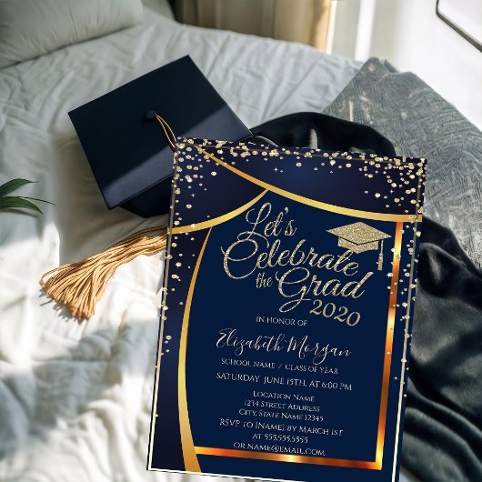 Chic Graduation Cap Diamonds Navy Blue Afstuderen Kaart