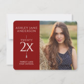 Chic Graduation Crimson Red Photo Faire-part (Devant)