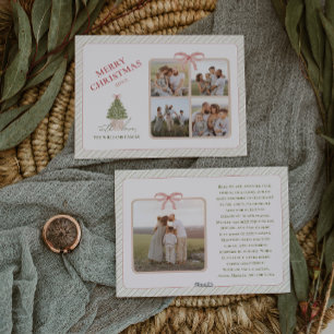 Chic Grandmillennial Coquette Kerst 5 Foto Feestdagenkaart
