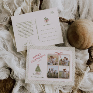 Chic Grandmillennial Coquette Kerst Vier Foto Feestdagenkaart