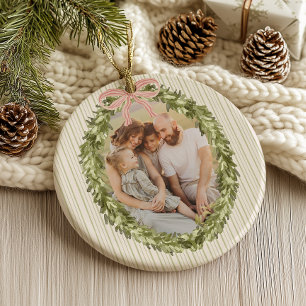 Chic Grandmillennial Coquette Kerstkrans Keramisch Ornament