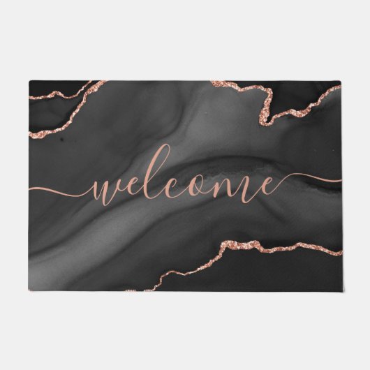 Chic Gray Agate Pink Glitter Script Welcome Deurmat (Voorkant)