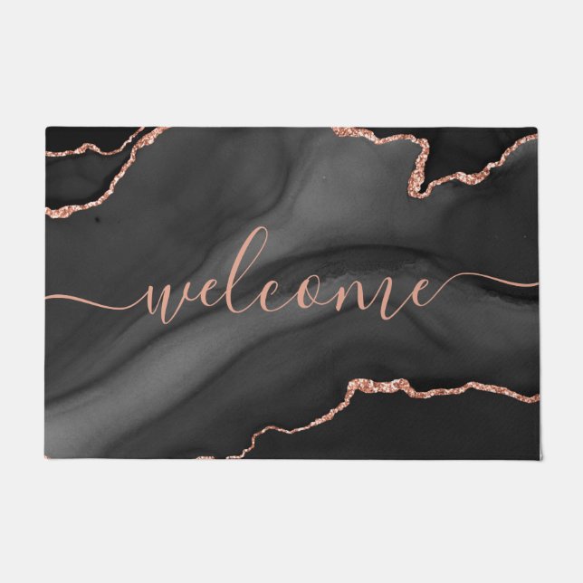 Chic Gray Agate Pink Glitter Script Welcome Deurmat (Voorkant)