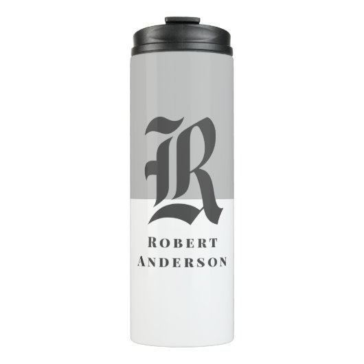 Chic Gray and White Classic Typography Monogram Thermosbeker (Voorkant)