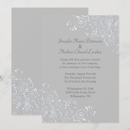 Chic Gray and White Classic Wedding Invitation Kaart (Voorkant / Achterkant)