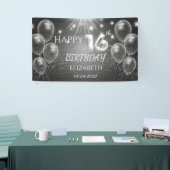 Chic Gray Balloons Stars 16e verjaardag Spandoek (Beurs)