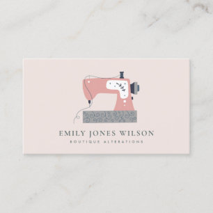 CHIC GRAY PEACH BLUSH PINK SEWWINE MACHINE TAILOR VISITEKAARTJE