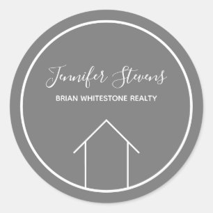Chic Gray Real Estate Company Custom Marketing Ronde Sticker