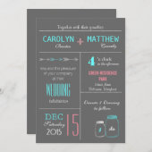 Chic Gray | Roze | Blue MasonJar Wedding Invite Kaart (Voorkant / Achterkant)