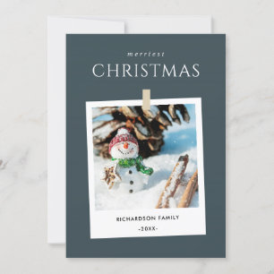 CHIC GRAY WINTER PHOTO SNOWMAN MERRIEST CHRISTMAS FEESTDAGENKAART