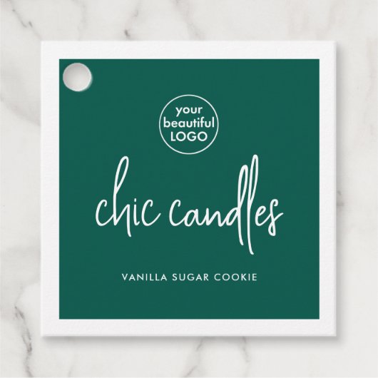Chic Green Candle Hang Label met Logo (Voorkant)