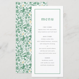 Chic Green Ditzy Floral Mariage Menu
