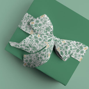 Chic Green Ditzy Floral Satin Ribbon Lint