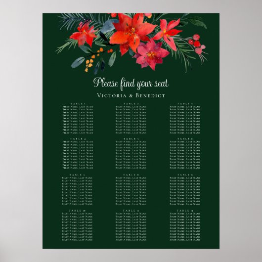 Chic Green Floral kerstfeestjes Poster (Voorkant)