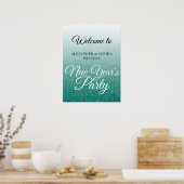 Chic Green Glitter New Years Party Welkom Poster (Keuken)