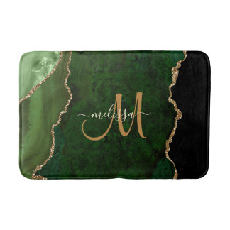 Chic Green Gold Glitter Agate Custom Monogram Badmat