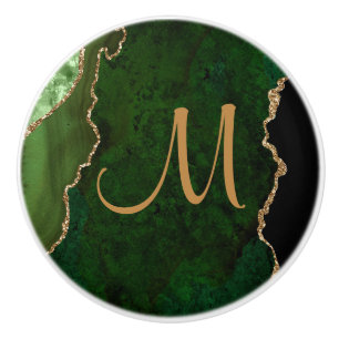 Chic Green Gold Glitter Agate Custom Monogram Keramische Knop
