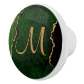 Chic Green Gold Glitter Agate Custom Monogram Keramische Knop (Rechts)