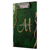 Chic Green Gold Glitter Agate Custom Monogram Klembord (Links)