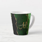Chic Green Gold Glitter Agate Custom Monogram Latte Mok (Rechterhoek)