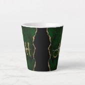 Chic Green Gold Glitter Agate Custom Monogram Latte Mok (Voorkant)