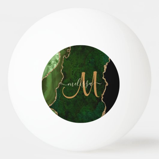 Chic Green Gold Glitter Agate Custom Monogram Pingpongballen (Voorkant)