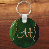 Chic Green Gold Glitter Agate Custom Monogram Sleutelhanger (Voorkant)