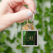 Chic Green Gold Glitter Agate Custom Monogram Sleutelhanger (Hand)