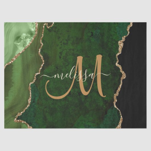 Chic Green Gold Glitter Agate Custom Monogram Tissuepapier (Voorkant)