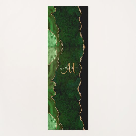 Chic Green Gold Glitter Agate Custom Monogram Yogamat (Voorkant)
