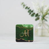 Chic Green Gold Glitter Agate Script Monogram Vierkante Visitekaartje (Staand voorkant)