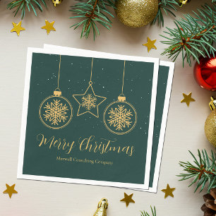 Chic Green Gold Ornaments Company Kerstfeest Servet