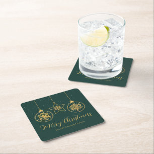 Chic Green Gold Ornaments Company Kerstfeest Vierkante Kartonnen Onderzetter