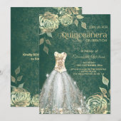 Chic green Gold rozen trendy dress Quinceañera Kaart (Voorkant / Achterkant)